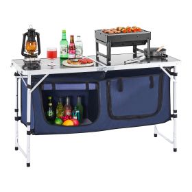 Camping Kitchen Table Folding Portable Cook Station 3 Adjustable Height Aluminum