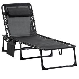 Reclining Chaise Lounge Chair, Portable Sun Lounger, Folding Camping Cot with Adjustable Backrest and Removable Pillow, for Patio, Garden, Beach (Option: Black-760x140x600 mm)