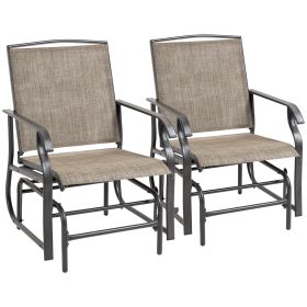 2 Piece Glider Set, Outdoor Swing Chairs, Patio Rocking Armchairs with Breathable Mesh Fabric, Steel Frame for Garden, Backyard, Patio, Dark, Br (Option: Brown-620x460x600 mm)