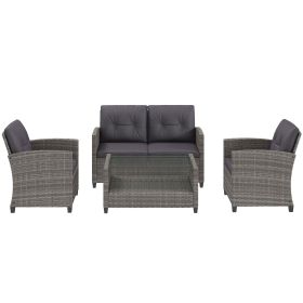 4 Piece PE Rattan Wicker Patio Furniture Set with Two-tier Coffee Table and Cushions, Charcoal (Option: Gray, Charcoal-1150x740x300 mm)
