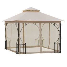 10' x 10' Patio Gazebo, Double Roof Outdoor Gazebo Canopy Shelter with Netting, Steel Corner Frame for Garden, Lawn, Backyard and Deck, Beige (Option: Beige-1990x485x145 mm)