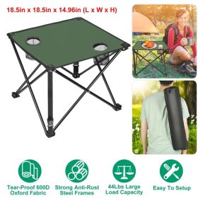 1Pc-2Pcs Options - Foldable Camping Table Portable Picnic Table Lightweight Travel Desk With 2 Cup Holders Carrying Bag (Option: 1Pc-Green)