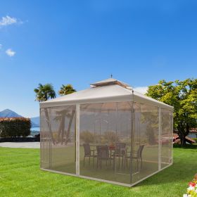 10' x 10' Patio Gazebo with Corner Frame Shelves (Option: Brown-1990x450x200 mm)