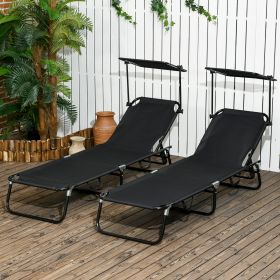 Folding Chaise Lounge Pool Lounge Chairs Set of 2 (Option: Black-800x250x580 mm)
