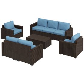 Patio Furniture Set, Cushions, Sofa, Loveseat, Storage Table, Blue (Option: Blue-790x620x590 mm)