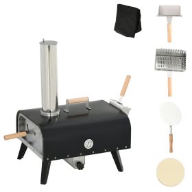 Pellet Wood Fired Pizza Oven, Outdoor Pizza Maker with 12" Rotating Stone, Peel and Waterproof Cover (Option: Black-570x470x350 mm)