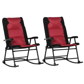 2 Piece Outdoor Patio Furniture Set with 2 Folding Padded Rocking Chairs, Bistro Style for Porch, Camping, Balcony, Red (Option: Red-1160x280x700 mm)