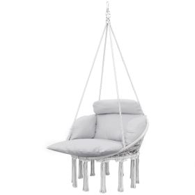 Hammock Swing Chair, Macrame Hanging Chair with Large Cushion, Chain, Steel Frame for Indoor Outdoor Use, Gray (Option: Gray-830x830x60 mm)