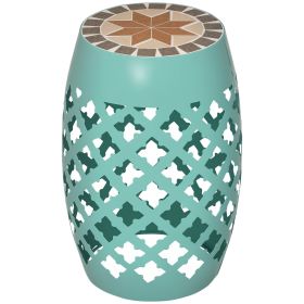 12" Patio Round Side Table, Outdoor Footstool, Garden Mosaic Accent Side Table, Plant Stand, Blue (Option: Blue-350x350x510 mm)