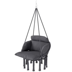 Hammock Swing Chair, Macrame Hanging Chair with Large Cushion, Chain, Steel Frame for Indoor Outdoor Use, Dark Gray (Option: Dark Gray-830x830x60 mm)