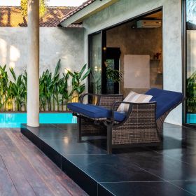 Outdoor Recliner Chair with Cushion (Option: Blue-940x420x660 mm)