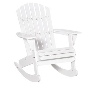 Wooden Adirondack Rocking Chair Outdoor Lounge Chair Fire Pit Seating with Slatted Wooden Design, Fanned Back, White (Option: White-975x605x210 mm)