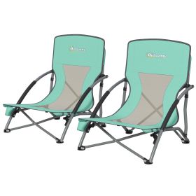 Set of 2 Folding Beach Chairs with Mesh Back, Carry Bag and Cup Holder for Outdoor Camping Lawn Sports Picnic Turquoise (Option: Turquoise-780x320x160 mm)