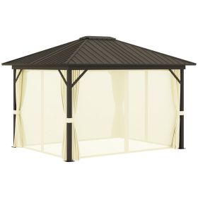 11.9" x 9.8" Hardtop Gazebo with Curtains Netting, Metal Roof Gazebo Canopy with Aluminum Frame and Top Hook, Cream (Option: Cream White-2230x390x290 mm)