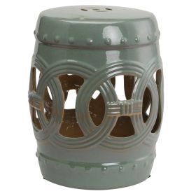 14" x 17" Ceramic Garden Stool with Double-Coin Knotted Ring Design & Strong Glazed Material, Decorative Outdoor Stool, Home Collection, Green (Option: Green-430x430x535 mm)