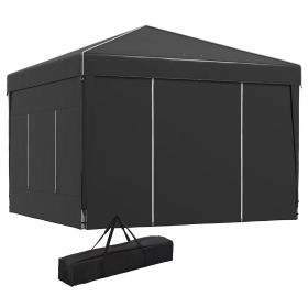 9.7' x 9.7' Pop Up Canopy with Sidewalls, Portable Canopy Tent with 2 Mesh Windows, Reflective Strips, Carry Bag, Black (Option: Black-1205x235x210 mm)