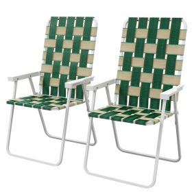 Set of 2 Patio Folding Chairs, Classic Outdoor Camping Chairs, Portable Lawn Chairs w/ Armrests, Green (Option: Green-580x130x850 mm)