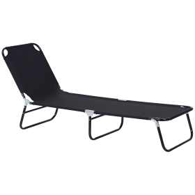 Folding Chaise Lounge Pool Chairs, Outdoor Sun Tanning Chairs with 5-Level Reclining Back, Steel Frame for Beach, Yard, Patio, Black (Option: Black-715x135x580 mm)