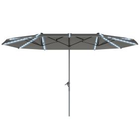 15ft Double-Sided Outdoor Umbrella with Solar Lights, UPF50+ Extra Large Aluminum Patio Umbrella with Crank, Dark Gray (Option: Dark Gray-1640x455x165 mm)