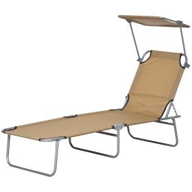 Outdoor Pool Chaise Lounge Chair, Folding Tanning Chair with Sun Shade, Tan (Option: Tan-720x110x600 mm)