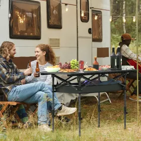 Portable Folding Camping Table With Adjustable Height Rustproof Carbon Steel Foldable Roll-Up Camping Table for Picnic Camping Hiking Beach BBQ (Type: LSizewithNet)