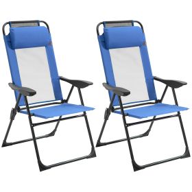 Folding Patio Dining Chairs Set of 2, Outdoor Deck Chair with Removable Headrest, Camping Chair with Adjustable Sling Back for Garden, Backyard, (Option: Blue-1005x180x640 mm)