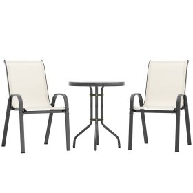 3 Pieces Bistro Set, Small Patio Furniture Set with Stackable Chairs and Glass Table for Backyard, Balcony, Beige (Option: Beige-790x740x125 mm)