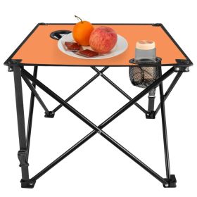1Pc 2Pc Options Foldable Camping Table Portable Picnic Table Lightweight Travel Desk With 2 Cup Holders Carrying Bag Color Options Black Orange G (Option: 1 Set-Orange)