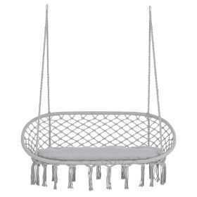 2-Person Hammock Chair Macrame Swing with Soft Cushion, Hanging Cotton Rope Chair for Indoor Outdoor Home Patio Backyard, Light Gray (Option: Light Grey-1330x810x50 mm)