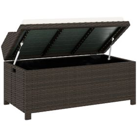Outdoor Wicker Storage Bench with Storage & Cushion, Cream White (Option: Cream White-1060x230x560 mm)