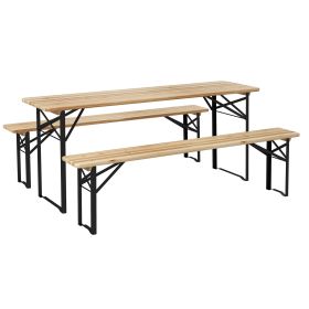 6' Portable Picnic Table and Bench Set, Outdoor Wooden Folding Camping Dining Table Set for Patio Garden Outdoor Activities (Option: Natural Wood-1870x540x120 mm)