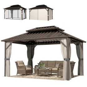 10' x 14' Hardtop Gazebo with Double Galvanized Steel Roof Canopy, Aluminum Frame Permanent Gazebo, Brown (Option: Brown-2175x345x165 mm)