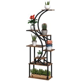 Plant Stand Indoor, 8 Tier 62" S-Shaped Plant Shelf, Corner Plant Rack for Multiple Plants, Carbonised Finish (Option: Carbonized-840x565x205 mm)