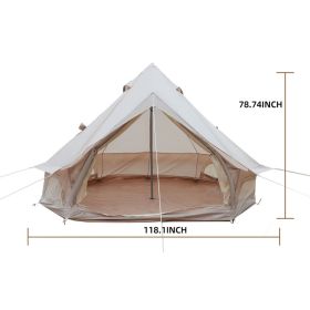 9.8FT 13.1FT Options Bell TentWaterproof Oxford Glamping Tent With Stove Jack 4 Season Family Camping Yurt Tent (Option: 9.8FT-Beige)