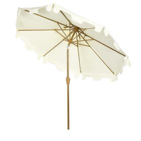 9' Patio Umbrella with Push Button Tilt and Crank, Double Top Ruffled Outdoor Market Table Umbrella with 8 Ribs, for Garden, Deck, Pool, Cream W (Option: Cream White-1520x150x150 mm)