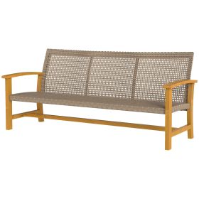 3-Seat Wicker Outdoor Couch Patio Sofa, Acacia Wood Patio Furniture with Steel Seat Armrests, 1000 LBS Capacity, Teak (Option: Teak-1720x640x145 mm)