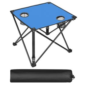 1Pc 2Pc Options Foldable Camping Table Portable Picnic Table Lightweight Travel Desk With 2 Cup Holders Carrying Bag Color Options Black Orange G (Option: 1 Set-Blue)