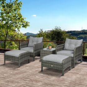 5 Pieces Lounge Chair Outdoor Patio Conversation Set with 2 Cushioned Chairs (Option: Grey-640x640x530 mm)