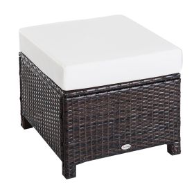 20" Patio Wicker Ottoman, Multipurpose Outdoor PE Rattan Footrest, Additional Seating, Side Table with Soft Cushion, Dark Brown, Cream White (Option: Brown-520x230x520 mm)