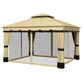 10' x 12' Double Roof Patio Gazebo Canopy, Outdoor Gazebo Shelter with Netting & Curtains, for Garden, Lawn and Deck (Option: Beige-2010x395x240 mm)