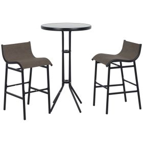 3 Piece Bar Height Outdoor Bistro Set for 2, Round Patio Pub Table 2 Bar Chairs with Comfortable Design & Strong Build, Tan (Option: Tan-1050x610x190 mm)