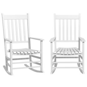 Wooden Rocking Chair Set, Curved Armrests, High Back, Slatted Seat Outdoor Rocker Set, White (Option: White-1200x600x190 mm)