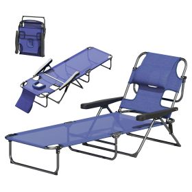 Folding Lounge Chair w/ Reclining Back, Navy Blue (Option: Navy Blue-850x190x730 mm)