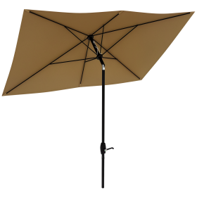 6.6' x 10' Rectangular Market Umbrella, Patio Outdoor Table Umbrella with Crank and Push Button Tilt, Coffee (Option: Coffee-1820x140x140 mm)